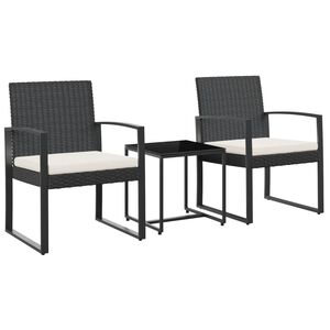 vidaXL Set da Pranzo da Giardino 3 pz Nero con Cuscini in Rattan PP