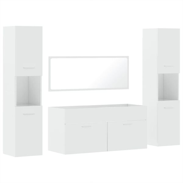 vidaXL Set Mobili da Bagno 4 pz Bianco Lucido in Legno Multistrato