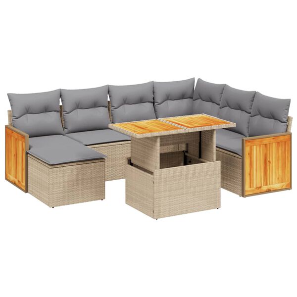 vidaXL Set Divano da Giardino 8 pz con Cuscini Beige in Polyrattan