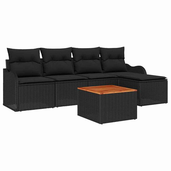 vidaXL Set Divano da Giardino con cuscino 6 pcs Nero polyrattan