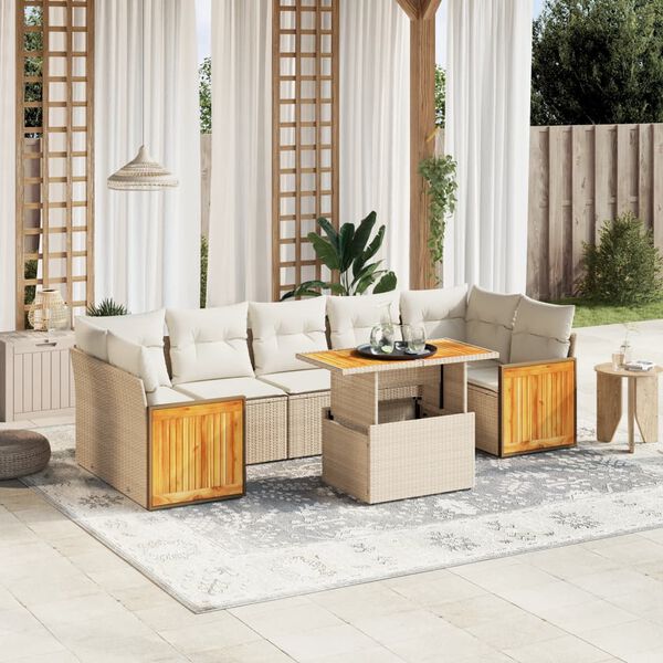 vidaXL Set Divano da Giardino 8 pz con Cuscini Beige in Polyrattan