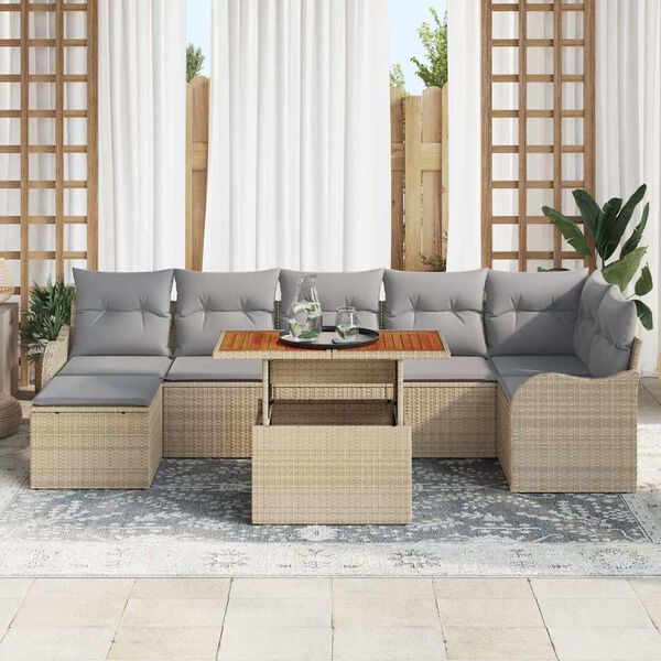 vidaXL Set Divano da Giardino 8 pcs Beige Poly Rattan