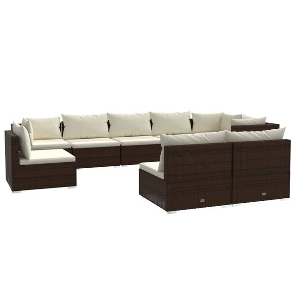 vidaXL Set Divani da Giardino 9 pz con Cuscini in Polyrattan Marrone