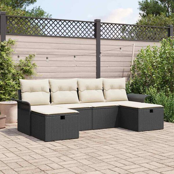 vidaXL Set Divano da Giardino 6 pcs Nero e Crema polyrattan