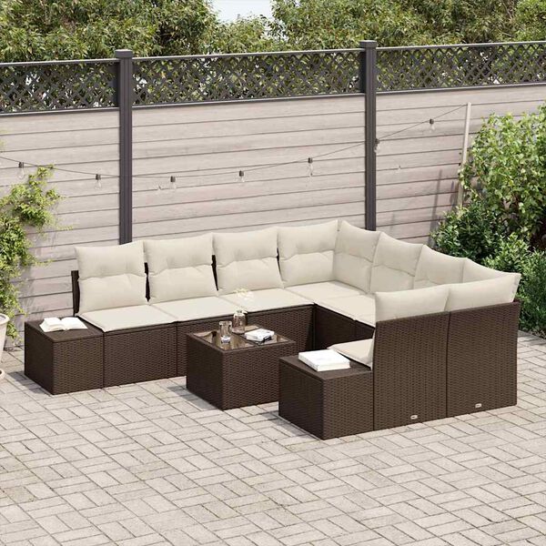 vidaXL Set Divano da Giardino 9 pcs Marrone e Crema polyrattan
