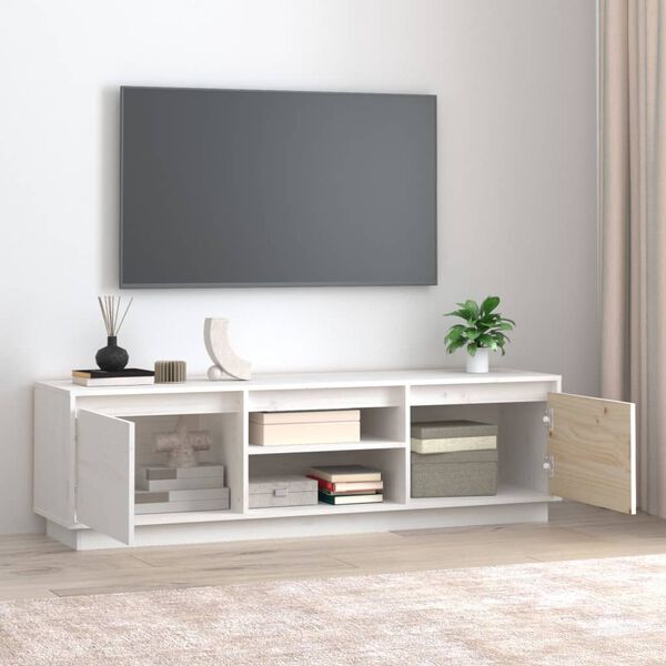 vidaXL Mobile Porta TV Bianco 140x35x40 cm in Legno Massello di Pino