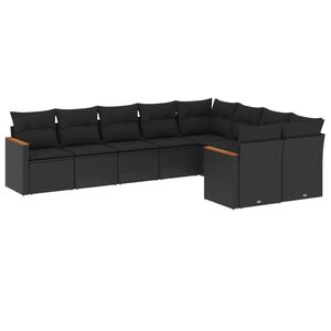 vidaXL Set Divani da Giardino 9 pz con Cuscini Nero in Polyrattan