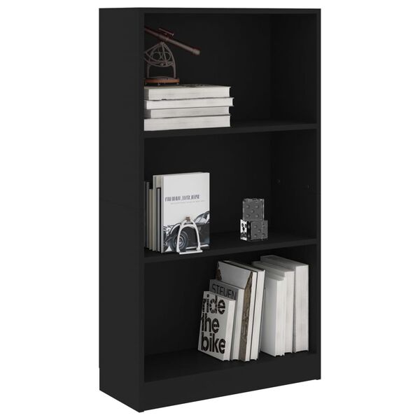 vidaXL Libreria a 3 Ripiani Nera 60x24x109 cm in Legno Multistrato