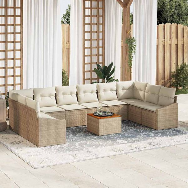 vidaXL Set Divano da Giardino con cuscino 11 pcs Beige polyrattan