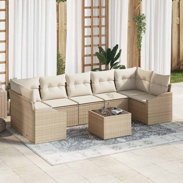 vidaXL Set di divani con cuscino 8 pcs Beige e Crema polyrattan