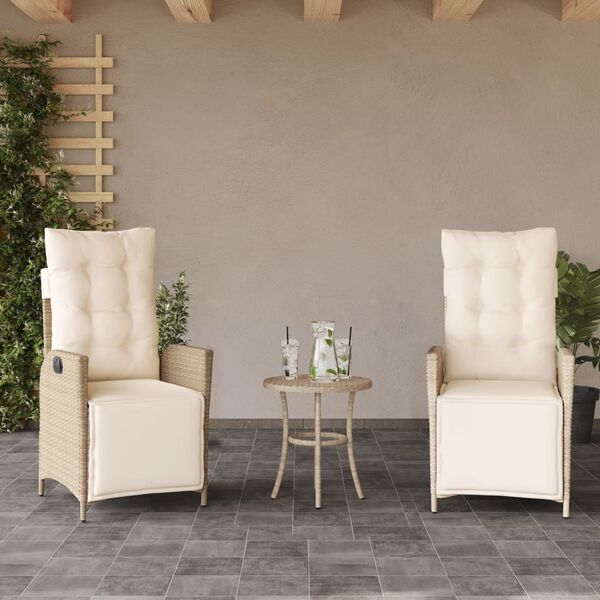vidaXL Set da Bistr&ograve; 3 pz con Cuscini Beige in Polyrattan