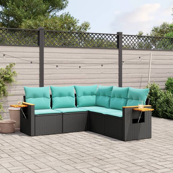 vidaXL Set Divani da Giardino 5 pz con Cuscini Nero in Polyrattan