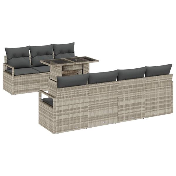 vidaXL Set Divano da Giardino 8 pcs Grigio chiaro polyrattan