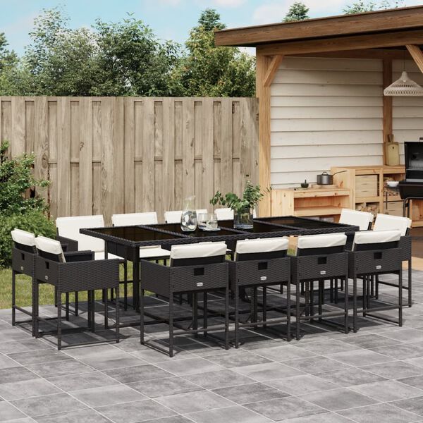 vidaXL Set da Pranzo da Giardino 13pz con Cuscini Nero in Polyrattan