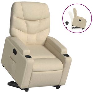 vidaXL Poltrona Alzapersona Reclinabile Crema in Tessuto