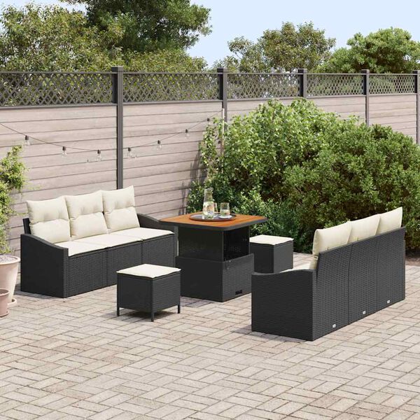 vidaXL Set Divano da Giardino con cuscino 9 pcs Nero e Crema