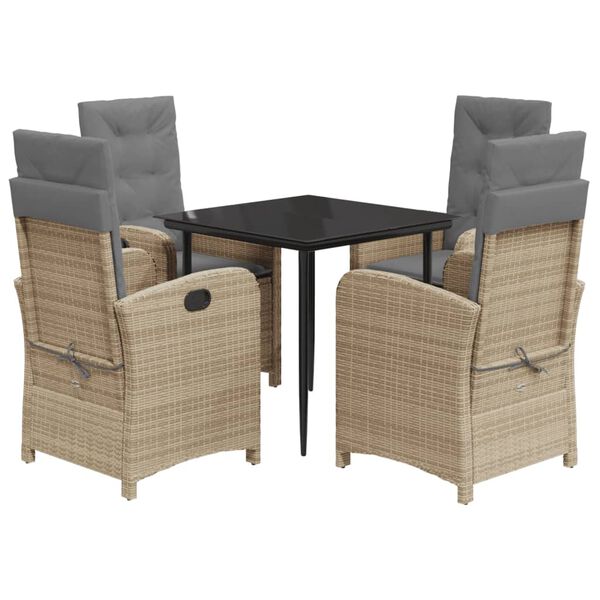 vidaXL Set Pranzo da Giardino 5 pz con Cuscini Beige Misto Polyrattan