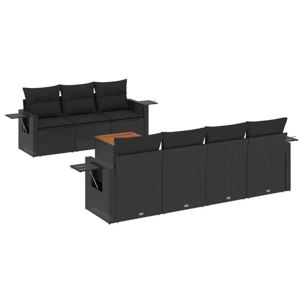 vidaXL Set Divani da Giardino con Cuscini 8 pz Nero in Polyrattan