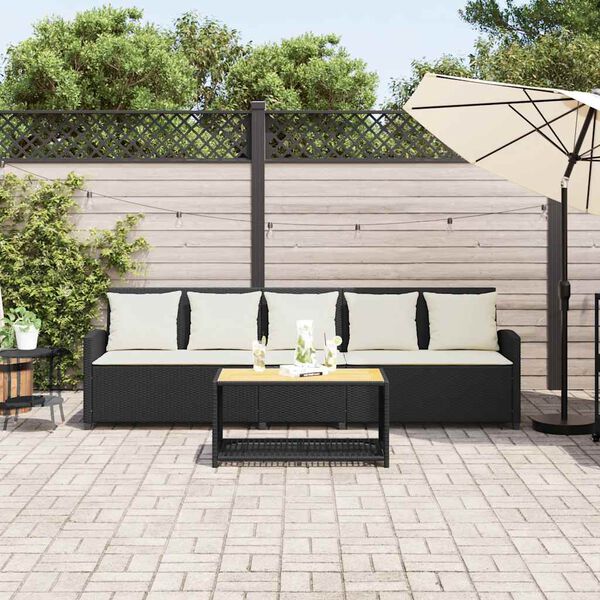 vidaXL Divano da Giardino a 5 Posti con Cuscini Nero in Polyrattan