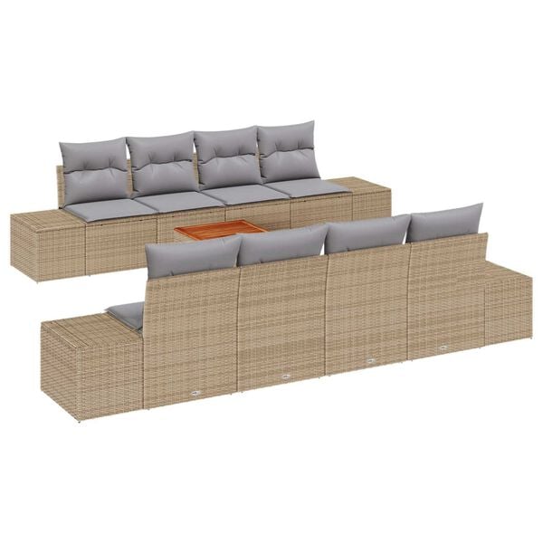vidaXL Set Divano da Giardino 9 pcs Beige e Grigio Chiaro polyrattan