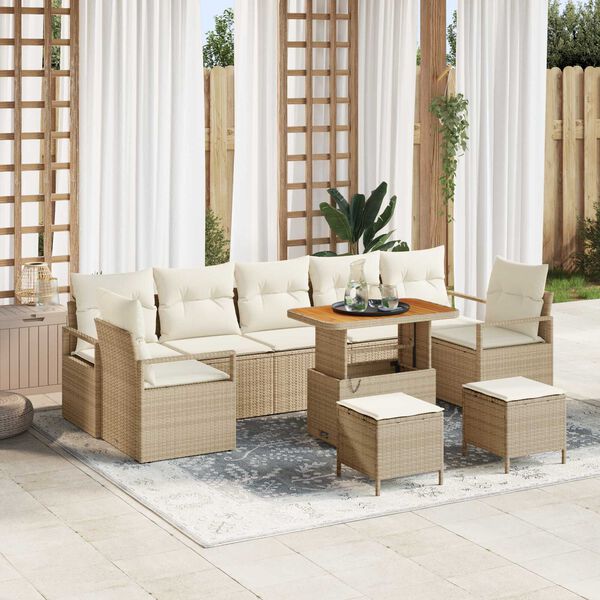 vidaXL Set Divano da Giardino con cuscino 10 pcs Beige e Crema