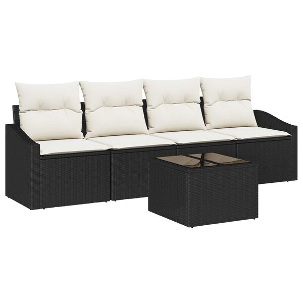 vidaXL Set di divani con cuscino 5 pcs Nero e Crema polyrattan