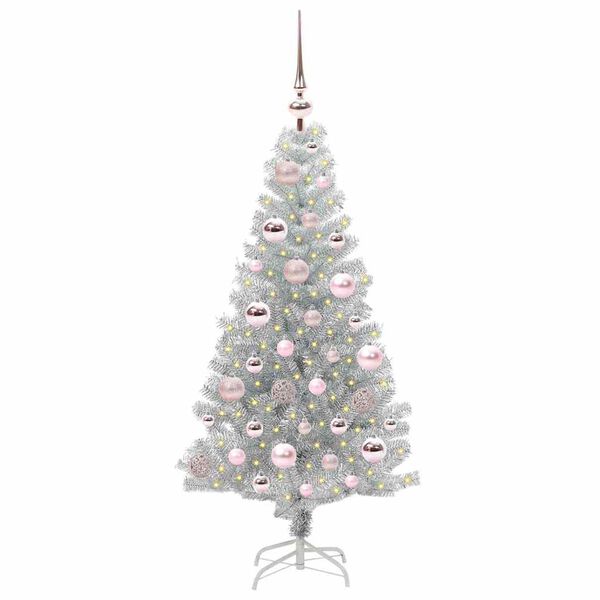 vidaXL Albero di Natale con 150 LED con supporto Argento 120 cm PET