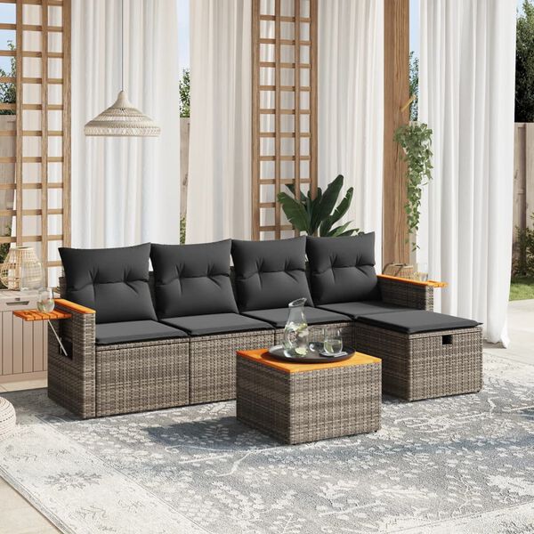 vidaXL Set Divano da Giardino 6 pz con Cuscini Grigio in Polyrattan