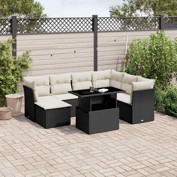 vidaXL Set Divani da Giardino con Cuscini 8 pz Nero in Polyrattan