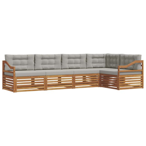 vidaXL Set di divani da esterno 5 pcs Grigio Naturale e Chiaro