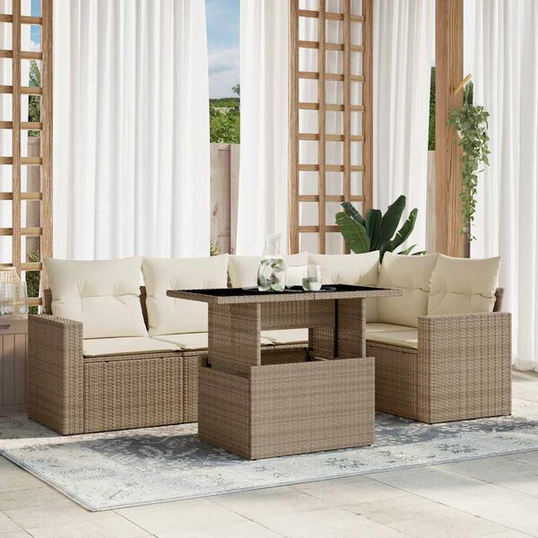vidaXL Set Divano da Giardino 6 pz con Cuscini Beige in Polyrattan