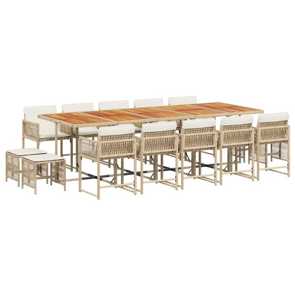 vidaXL Set da Pranzo da Giardino 15 pz con Cuscini Beige in Polyrattan