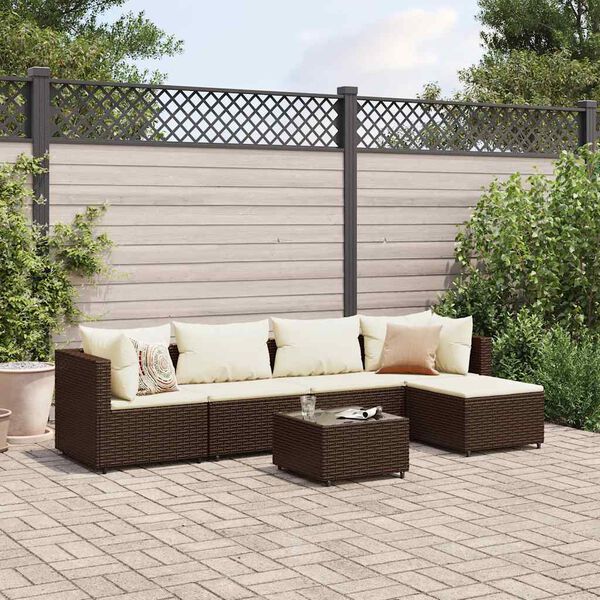vidaXL Set Divani da Giardino 5 pz con Cuscini Marrone in Polyrattan