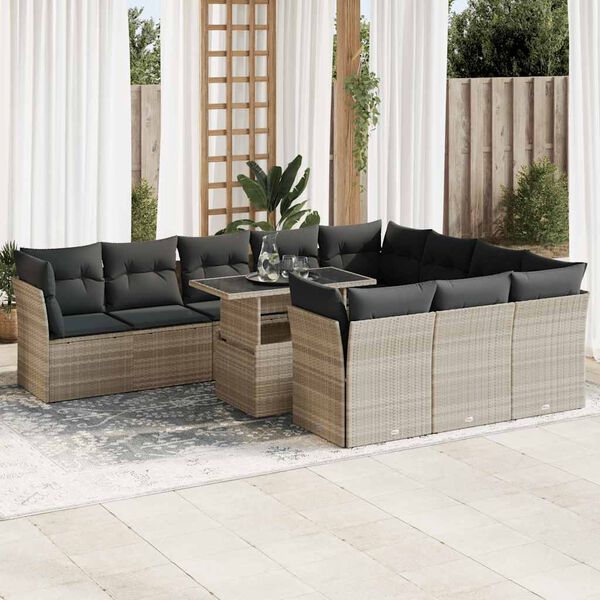 vidaXL Set Divani da Giardino 11 pz con Cuscini in Polyrattan Grigio