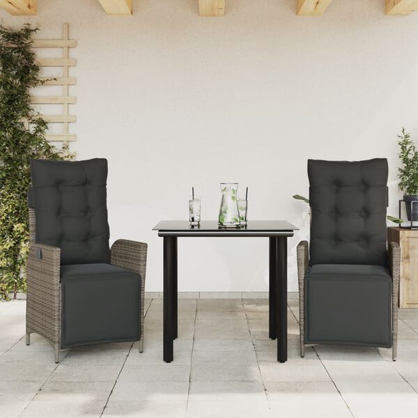 vidaXL Set da Pranzo da Giardino 3 pz con Cuscini in Polyrattan Grigio