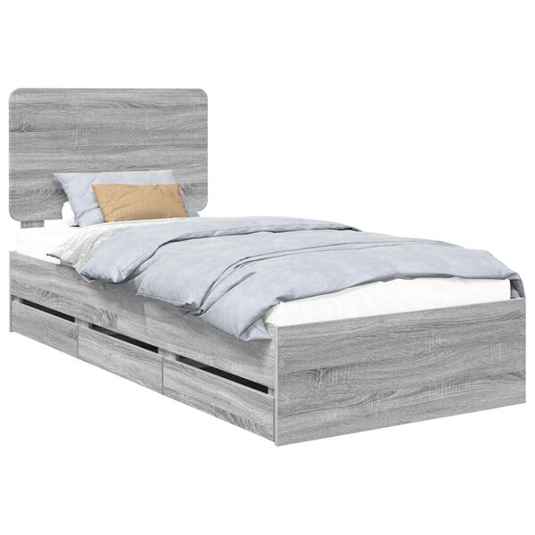 vidaXL Struttura del letto con cassetto Grigio Sonoma 75 x 190 cm