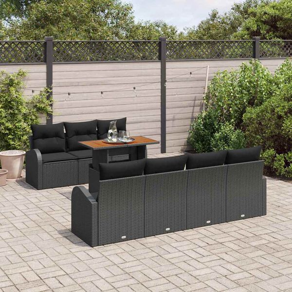 vidaXL Set Divano da Giardino con archiviazione 8 pcs Nero Poly Rattan