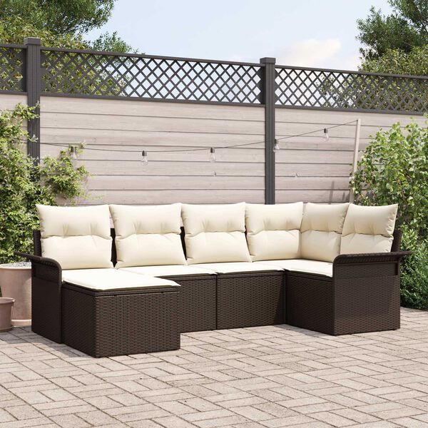 vidaXL Set Divano da Giardino con cuscino 6 pcs Marrone Poly Rattan