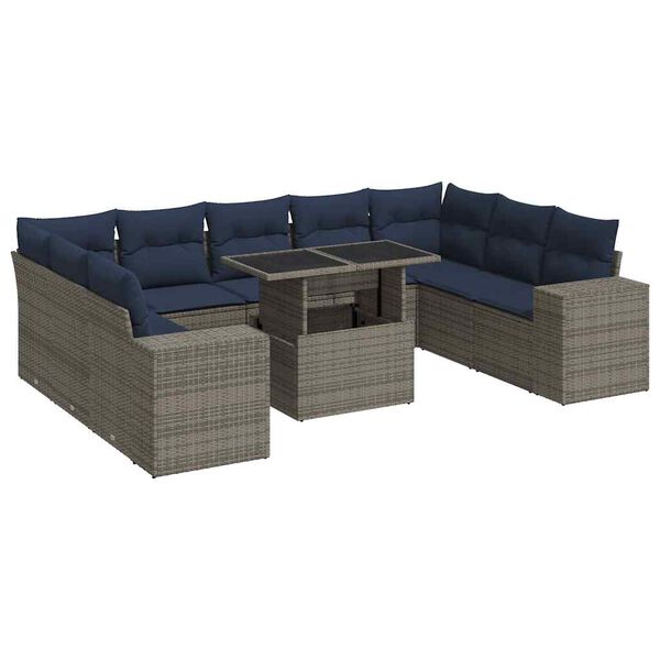 vidaXL Divano Giardino 10 pz con Cuscini Grigio in Polyrattan Acacia