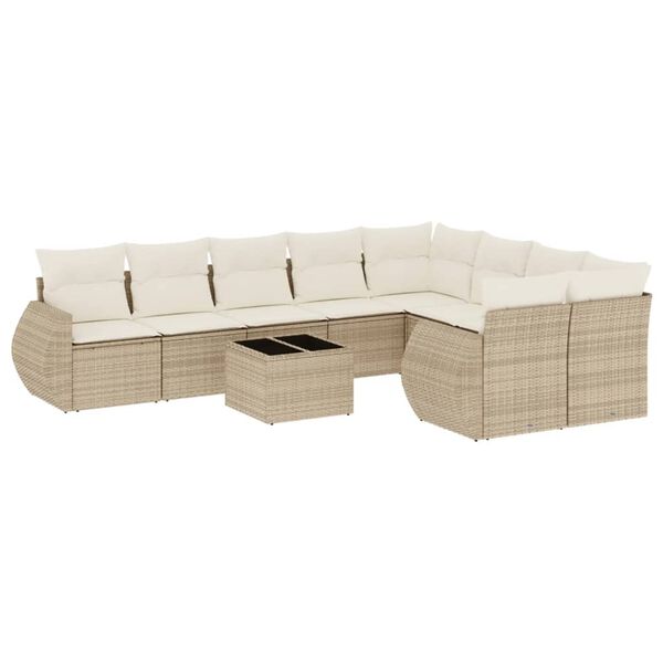 vidaXL Set Divano da Giardino 10 pz con Cuscini Beige in Polyrattan