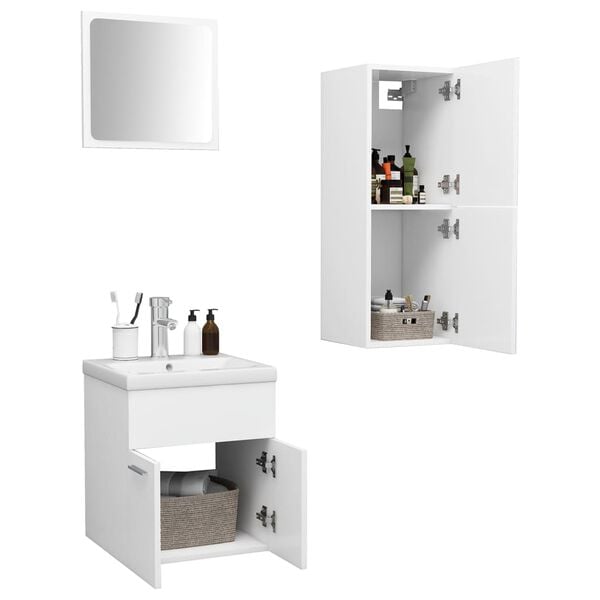 vidaXL Set Mobili da Bagno Bianco in Truciolato