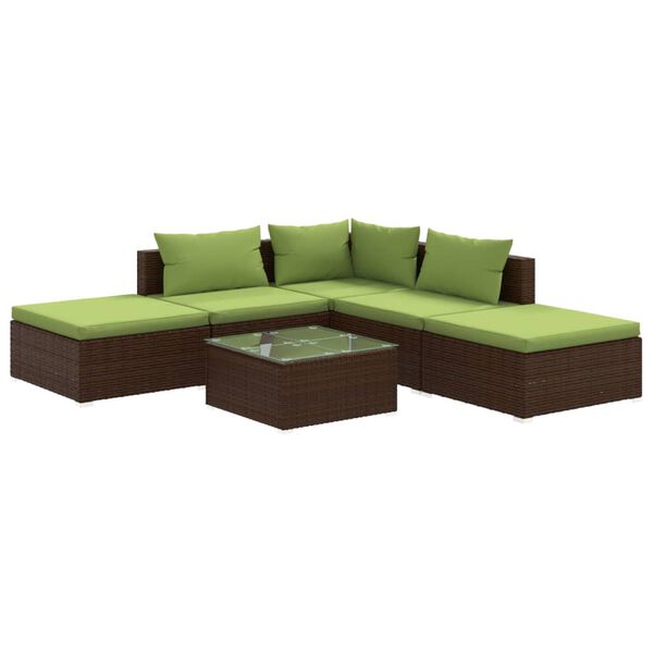 vidaXL Set Divani da Giardino 6 pz con Cuscini in Polyrattan Marrone