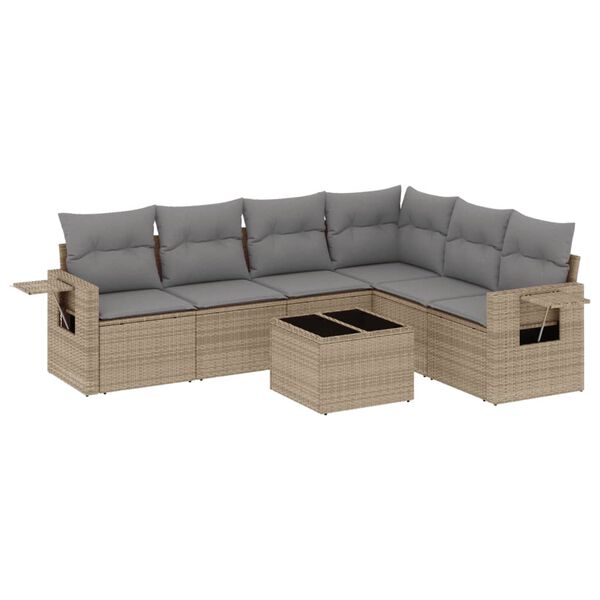 vidaXL Set Divani da Giardino 7 pz con Cuscini Beige in Polyrattan