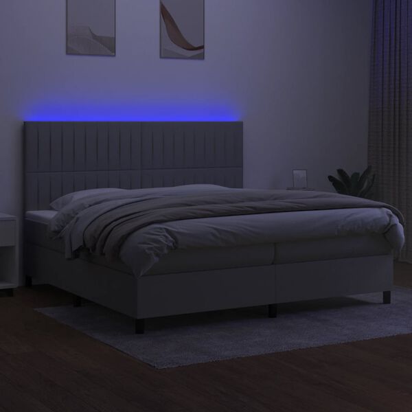 vidaXL Letto a Molle Materasso e LED Grigio Chiaro 200x200 cm Tessuto
