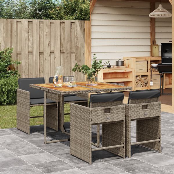 vidaXL Set da Pranzo da Giardino 5 pz con Cuscini in Polyrattan Grigio