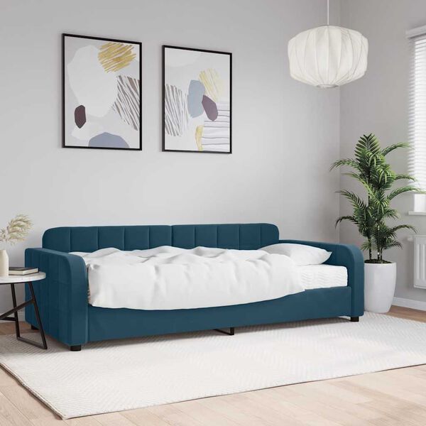 vidaXL Divano Letto con Materasso Blu 90x200 cm in Velluto