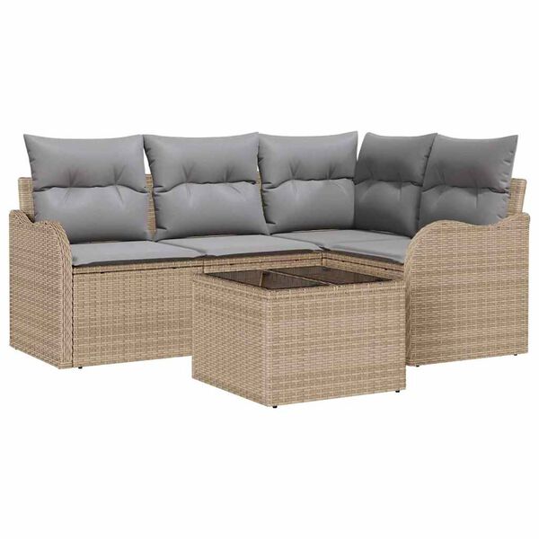 vidaXL Set Divano da Giardino con cuscino 5 pcs Beige Poly Rattan