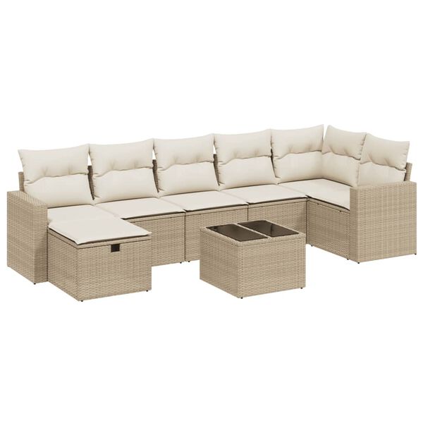 vidaXL Set Divano da Giardino 8 pz con Cuscini Beige in Polyrattan