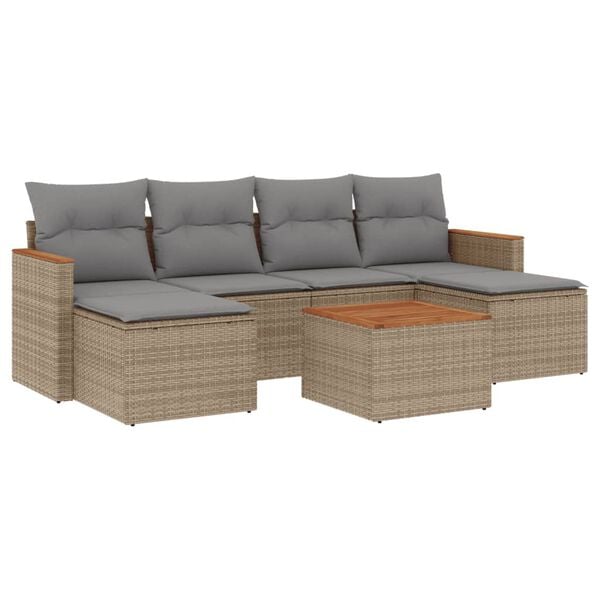 vidaXL Set Divani da Giardino 7 pz con Cuscini Beige in Polyrattan