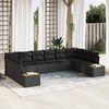 vidaXL Set Divano da Giardino con cuscino 10 pcs Nero Polyrattan